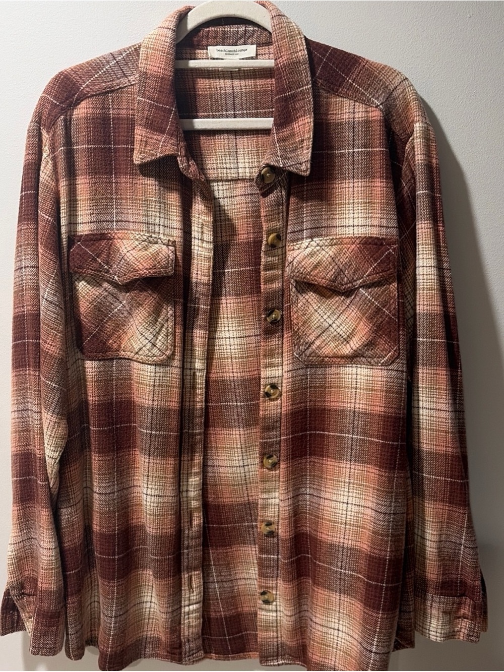 Plaid Flannel Button Up Cozy Cabin Grunge Preppy Burgundy Cotton Gorp